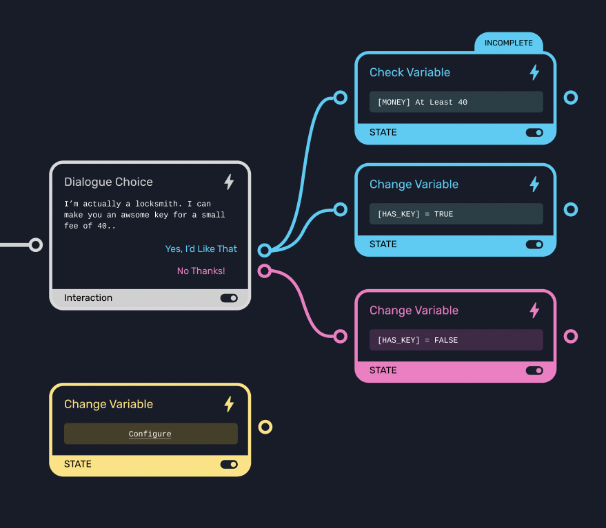Illustration showing work in progress for no-code game editor